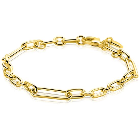 ZINZI gold plated zilveren schakelarmband met opvallende rechthoekige, ovale en ronde schakels 19cm ZIA2784G
