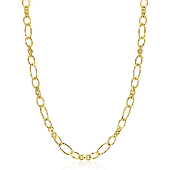 ZINZI goldplated zilveren schakelketting 45cm met speelse combinaties van ronde en ovale schakels ZIC2706G