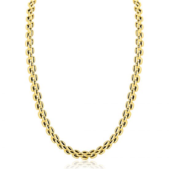 ZINZI gold plated zilveren brede rolex-style schakel-collier 8mm breed 43cm ZIC2764G
