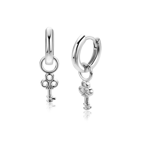 8mm ZINZI zilveren oorbedels met sierlijke miniatuur sleutel ZICH2824 (zonder oorringen)