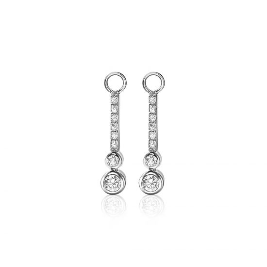 ZINZI zilveren oorbedels staafje 23mm met witte zirconia's ZICH1954 (zonder oorringen)