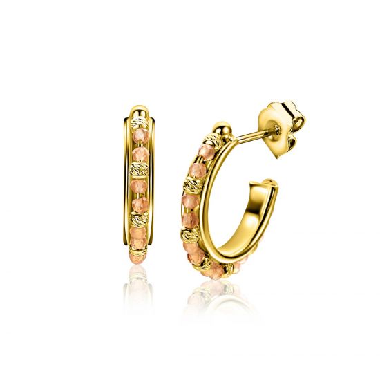 20mm ZINZI gold plated zilveren oorstekers met ronde champagne beads en bewerkte bolletjes ZIO-BF128