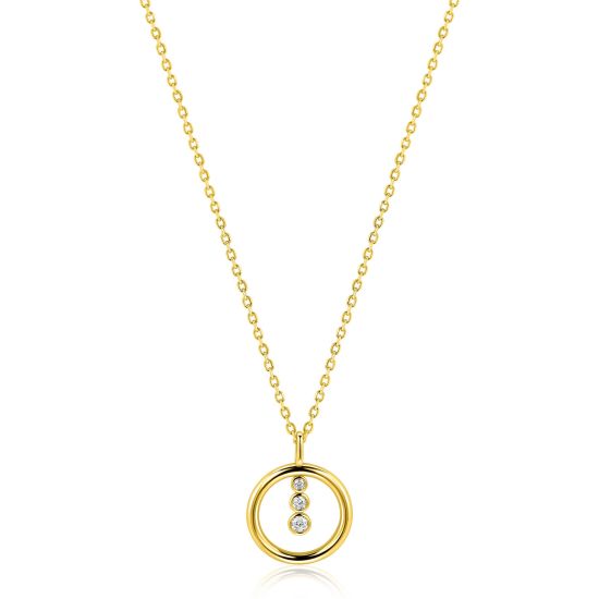 ZINZI gold plated zilveren ketting 45cm met ronde hanger en drie fonkelende witte zirkonia's ZIC2820Y