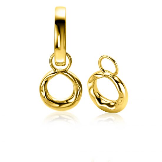 11mm ZINZI gold plated zilveren oorbedels met organisch gevormde open rondjes ZICH-BF118G (zonder oorringen)