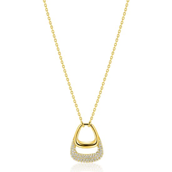 ZINZI goldplated zilveren ketting 45cm met stijlvolle dubbele hanger, bezet met witte zirconia's ZIC2806Y