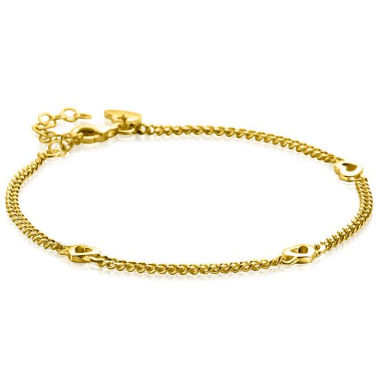 ZINZI gold plated zilveren gourmet armband met drie open hartjes 17-20cm ZIA2409G