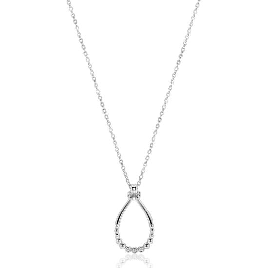 ZINZI zilveren ketting 45cm met open druppelvormige hanger, met bolletjes en drie witte zirkonia’s ZIC2839