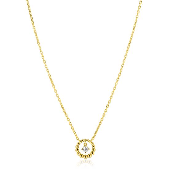 ZINZI goldplated zilveren ketting 45cm met ronde bolletjeshanger en bungelende witte zirkonia ZIC2816