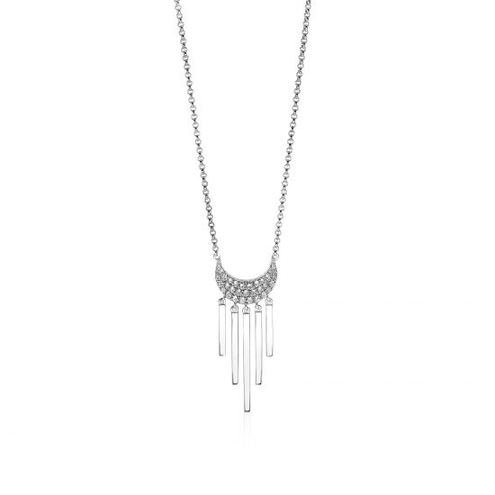 ZINZI zilveren ketting halve maan staafjes wit 40-45cm ZIC1579