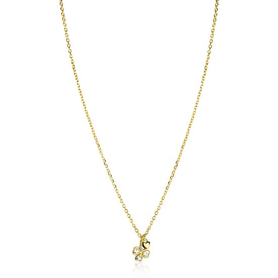 ZINZI goldplated zilveren ketting 45cm met klavertje vier en hartje hanger ZIC2783Y