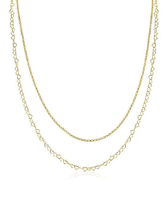 ZINZI goldplated zilveren dubbele schakelketting 40–45cm met fijne hartvormige schakels ZIC2775G