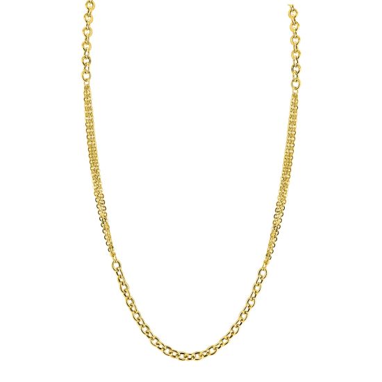 ZINZI goldplated zilveren collier 45cm met dubbele stijl: grove schakel en fijne kettingen ZIC2781G