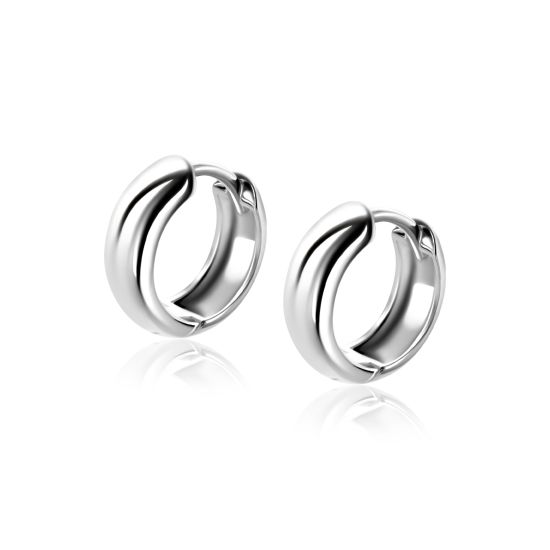 13,5mm ZINZI zilveren gladde oorringen met brede ronde buis 5mm met luxe klapsluiting ZIO2791