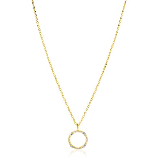 ZINZI goldplated zilveren ketting 45cm met open ronde hanger, verfraaid met X-details en witte zirkonia’s ZIC2814