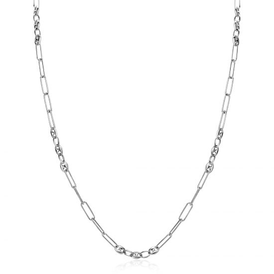 ZINZI zilveren koffieboon schakelketting 45cm, gecombineerd met lange ovale schakels ZIC2467