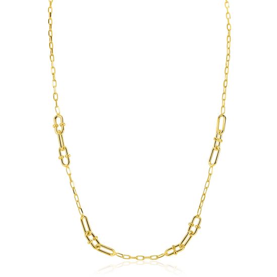 ZINZI gold plated zilveren ketting 45cm met paperclip schakels en dubbele geknoopte schakels ZIC2798