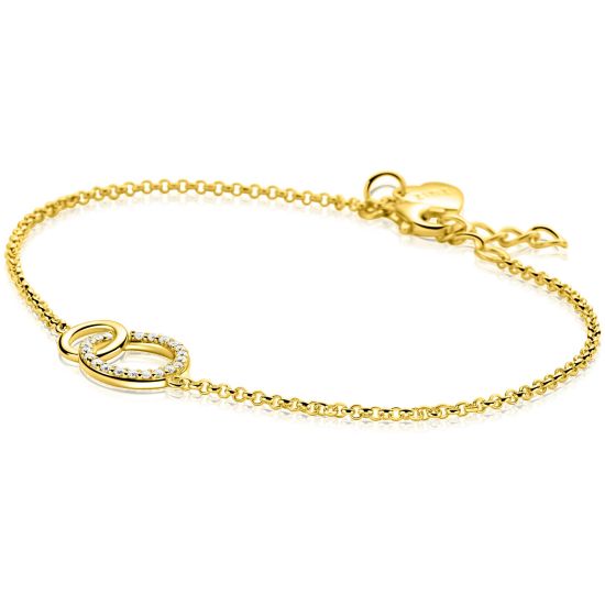 ZINZI goldplated zilveren armband met twee verbonden ronde schakels witte zirconia's ZIA1782Y