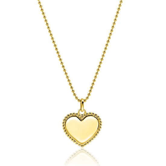 21mm ZINZI gold plated zilveren hanger hart met parelrand voor gravure ZIH2653G (zonder collier)