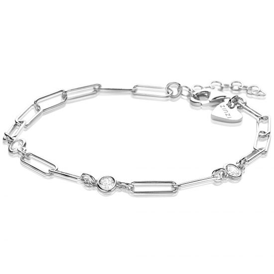 ZINZI zilveren armband paperclip schakel rond zirconia 17-20 cm ZIA2079