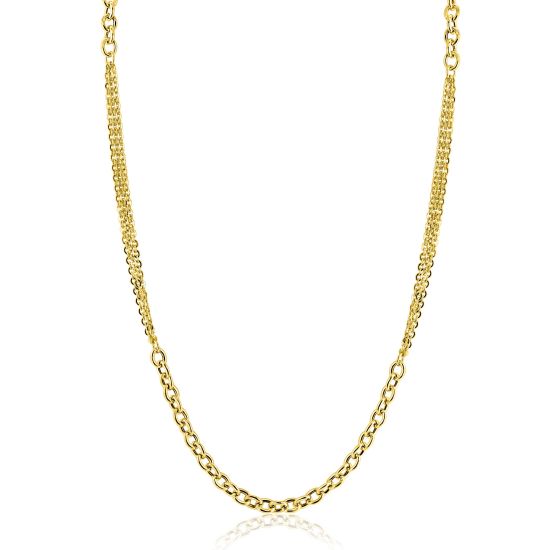 ZINZI goldplated zilveren collier 45cm met dubbele stijl: grove schakel en fijne kettingen ZIC2781G