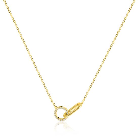 ZINZI gold plated zilveren ketting 45cm met twee verbonden schakels, bezet met witte zirkonia's ZIC2809