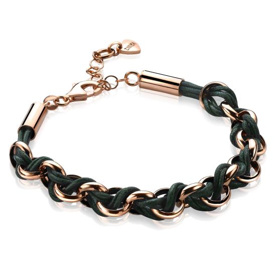 ZINZI zilveren jasseron armband rosé verguld groen koord 18,5-21cm ZIA1035RG