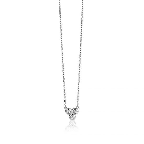 ZINZI zilveren ketting 45cm met hanger rond wit ZIC1442