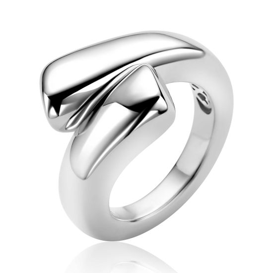 ZINZI zilveren statementring met krachtige lijnen en vloeiende vormen ZIR2786