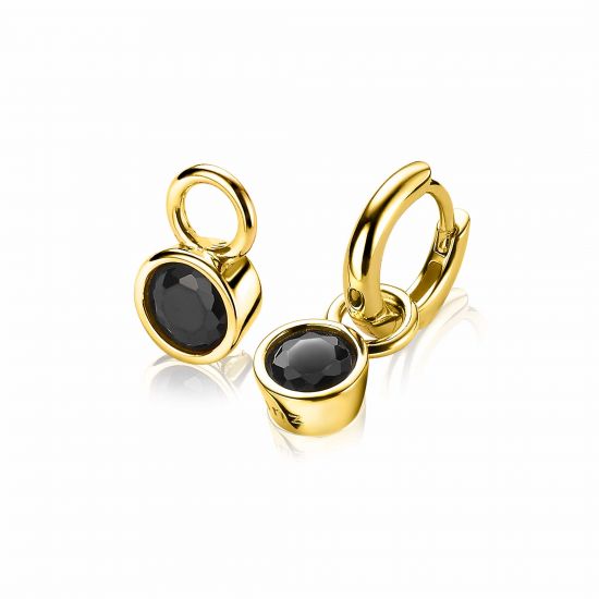 ZINZI zilveren oorbedels 14K geelverguld 7mm rond zwart ZICH1486YZ (zonder oorringen)