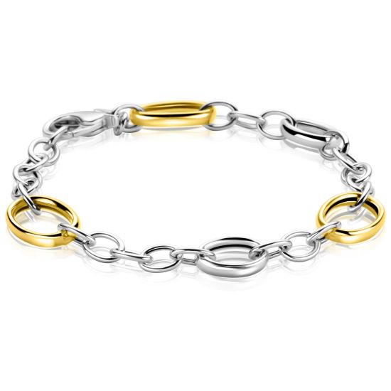 ZINZI bicolor zilveren schakelarmband met drie ovale goldplated schakels ZIA2785