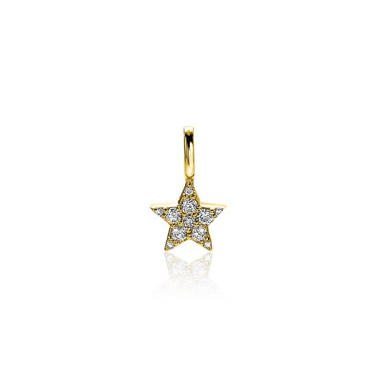 ZINZI zilveren ster hanger in geel verguld 13mm wit ZIH2138Y (zonder collier)