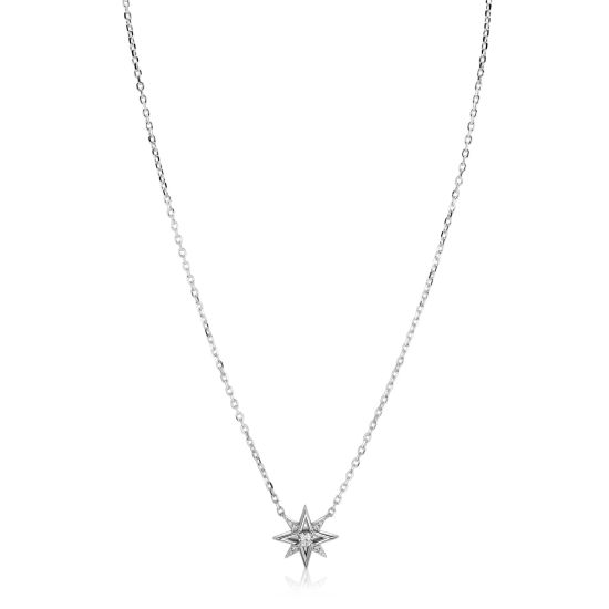 ZINZI zilveren ketting 45cm met chique ster bezet met witte zirkonia’s ZIC2838