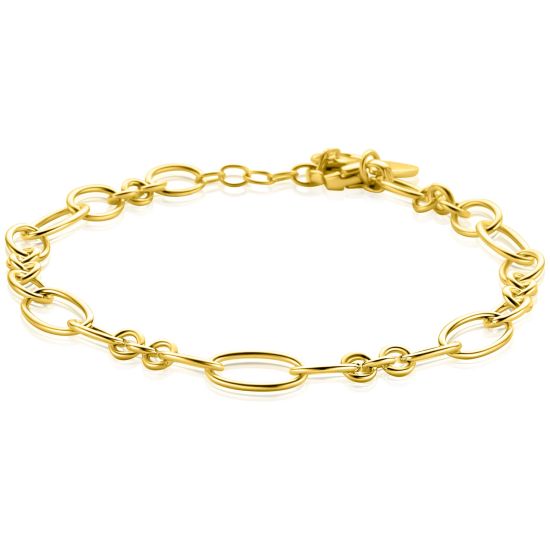 ZINZI goldplated zilveren schakelarmband met speelse combinaties van ronde en ovale schakels ZIA2706G
