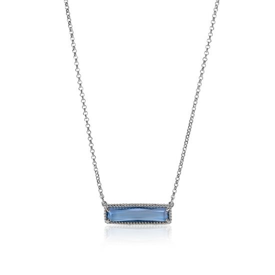 ZINZI zilveren fantasie collier met grote rechthoekige kleursteen blauw 42-45cm ZIC-BF54
