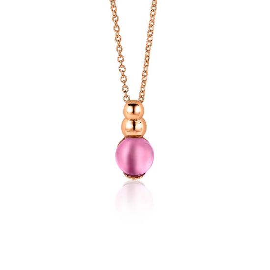 ZINZI rosé gold plated zilveren ronde hanger met roze kleursteen 17mm ZIH1112R 
