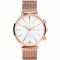 ZINZI Traveller horloge witte wijzerplaat en roségoudkleurige kast stalen mesh band roségoudkleurig 39mm dual time ZIW708M