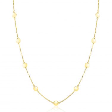 ZINZI Gold 14 krt gouden ketting met subtiele jasseron schakels en negen ronde gladde plaatjes 5mm breed 42-45cm ZGC503