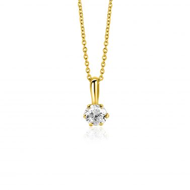 8,5mm ZINZI Gold 14 krt gouden hanger bezet met een witte ronde zirkonia (4,5mm) ZGH544 (zonder collier)