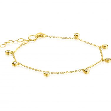 ZINZI Gold 14 krt gouden armband met zeven ronde hangertjes, bezet met witte zirconia's 15,5-18,5cm ZGA451
