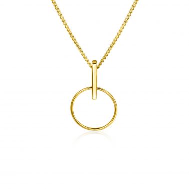 ZINZI Gold 14 krt gouden hanger 18mm met open ronde vorm en trendy staafje als hangoog ZGH404 (zonder collier)