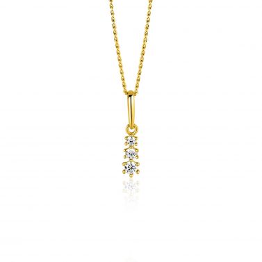 13mm ZINZI Gold 14 krt gouden hanger met drie witte zirkonia's ZGH543 (zonder collier)