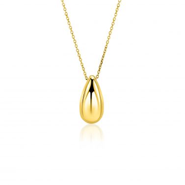 ZINZI gold plated zilveren ketting 42-45cm met grote druppelvormige hanger 19mm ZIC-BF103G