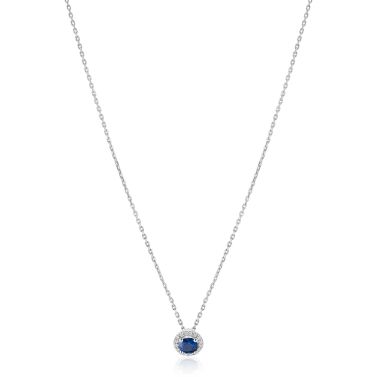 ZINZI zilveren ketting 45cm met saffierblauwe kleursteen in entourage zetting ZIC2697B