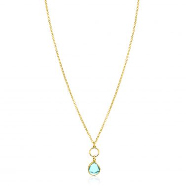 ZINZI gold plated zilveren ketting met open rondje en ovale hanger, bezet met turquoise kleursteen 40-45cm ZIC2716G
