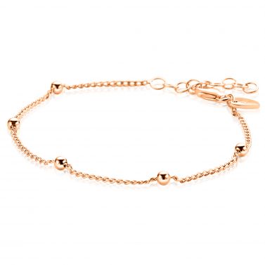 ZINZI rosé plated zilveren gourmet schakelarmband met vijf glanzende bolletjes (3mm breed) ZIA2714R