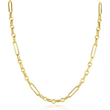 ZINZI gold plated zilveren schakelketting 45cm met opvallende rechthoekige, ovale en ronde schakels ZIC2784G
