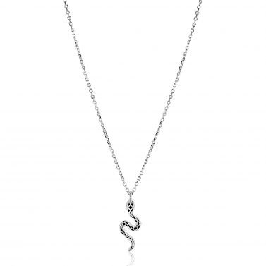 ZINZI zilveren ketting 42–45cm met elegante slang-hanger (27mm), bezet met witte zirkonia's  ZIC2721
