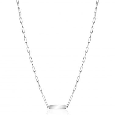ZINZI zilveren ketting met paperclip-schakels en glanzend rechthoekig plaatje om te graveren 42-45cm ZIC2530