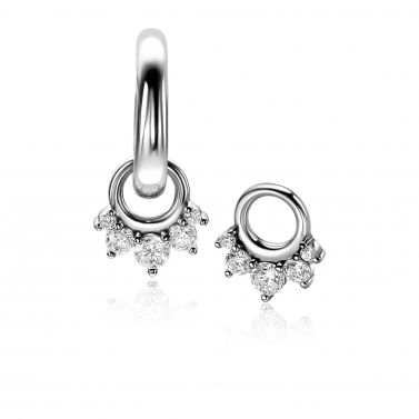 9mm ZINZI zilveren oorbedels met vijf ronde zettingen in aflopende grootte, bezet met witte zirconia's ZICH2632 (zonder oorringen)