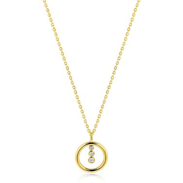 ZINZI gold plated zilveren ketting 45cm met ronde hanger en drie fonkelende witte zirkonia's ZIC2820Y